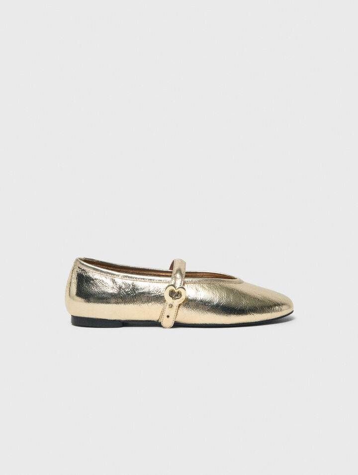 Metallic leather ballet flats