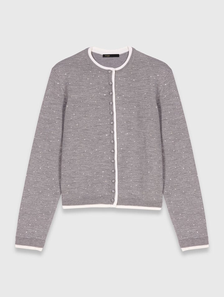 100% wool cardigan with rhinestones