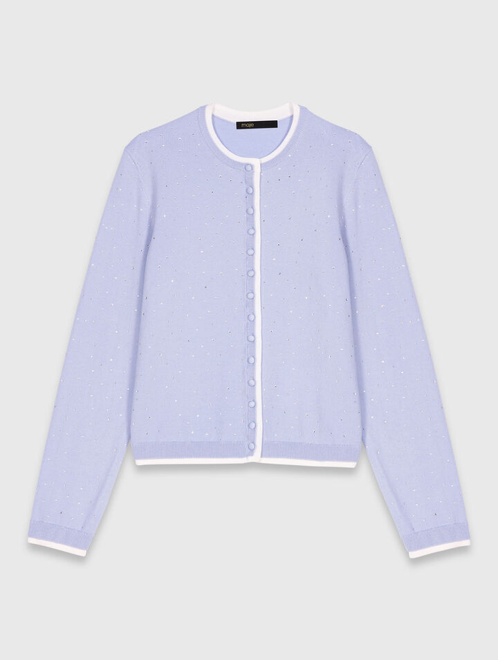 Knit cardigan with rhinestones