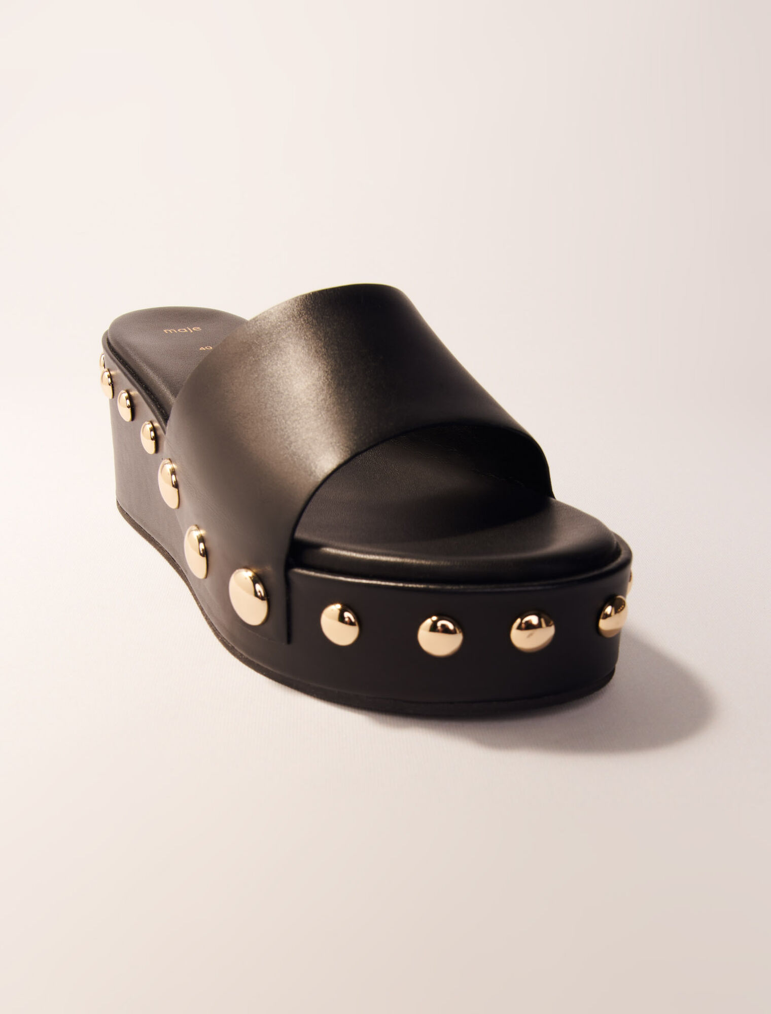 Leather studded wedge mules