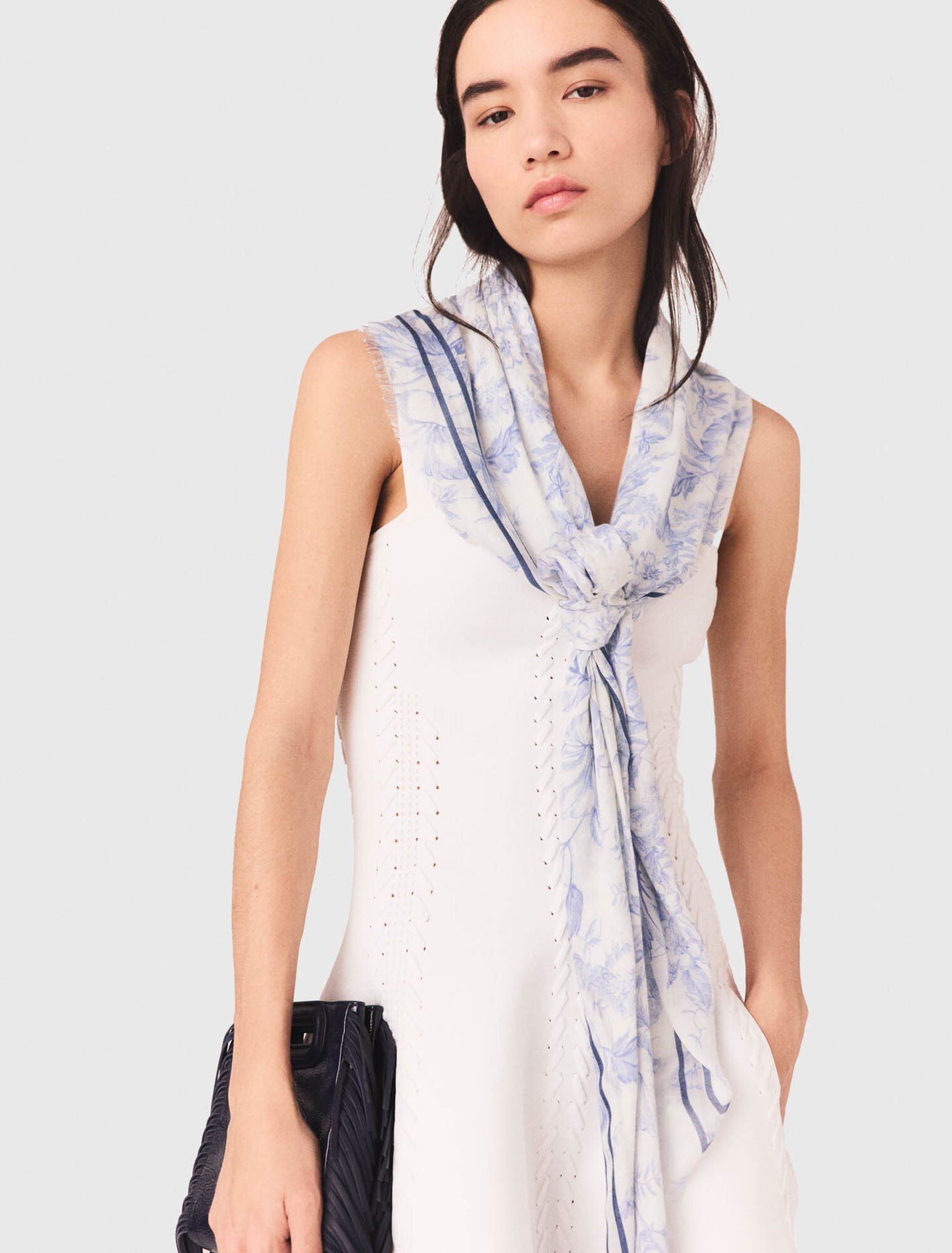 Floral print wool blend shawl