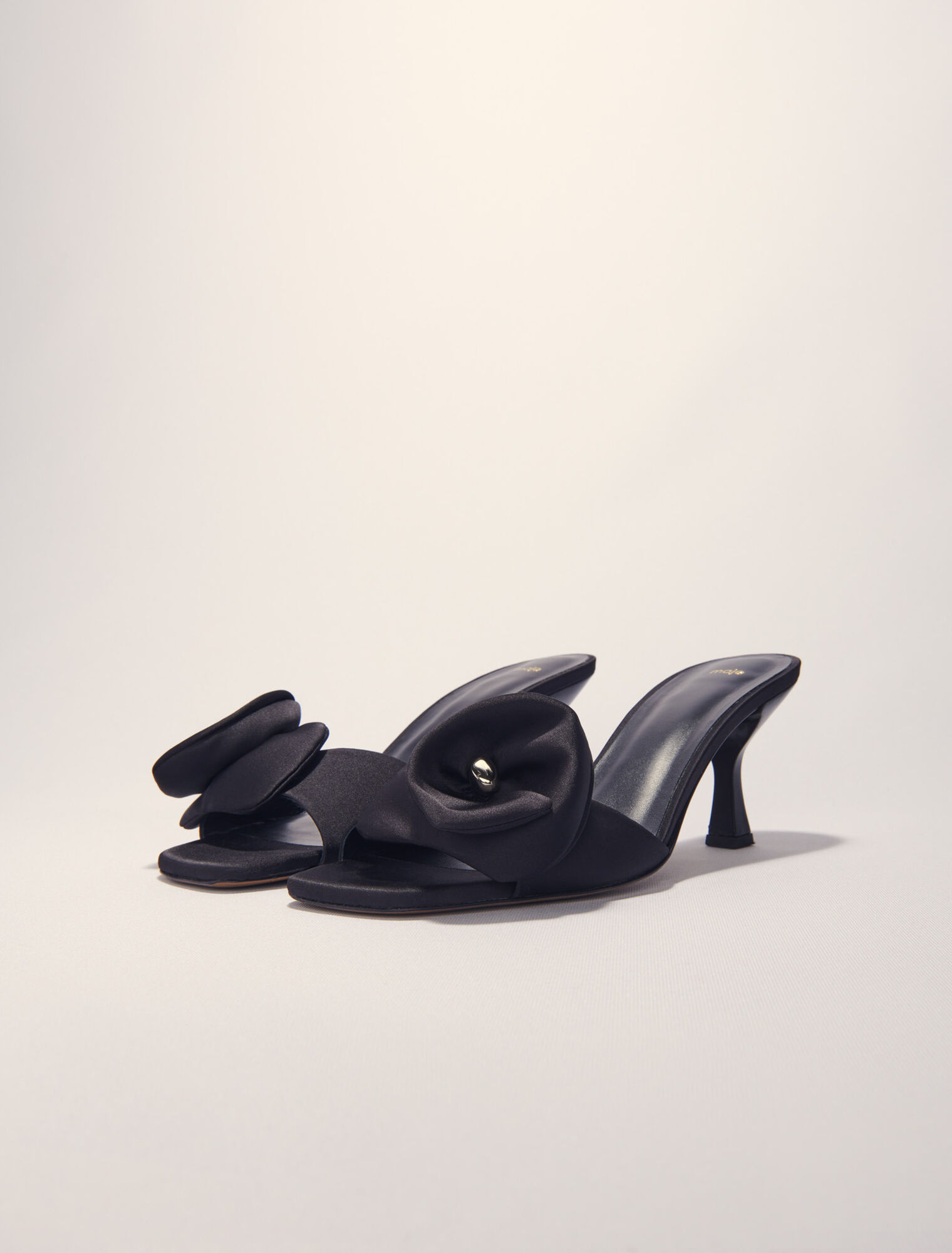 Textile mules with satin flower