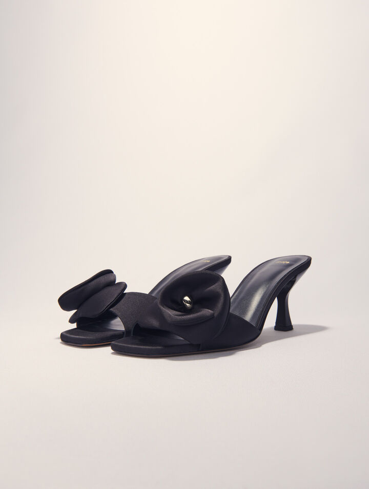 Textile mules with satin flower