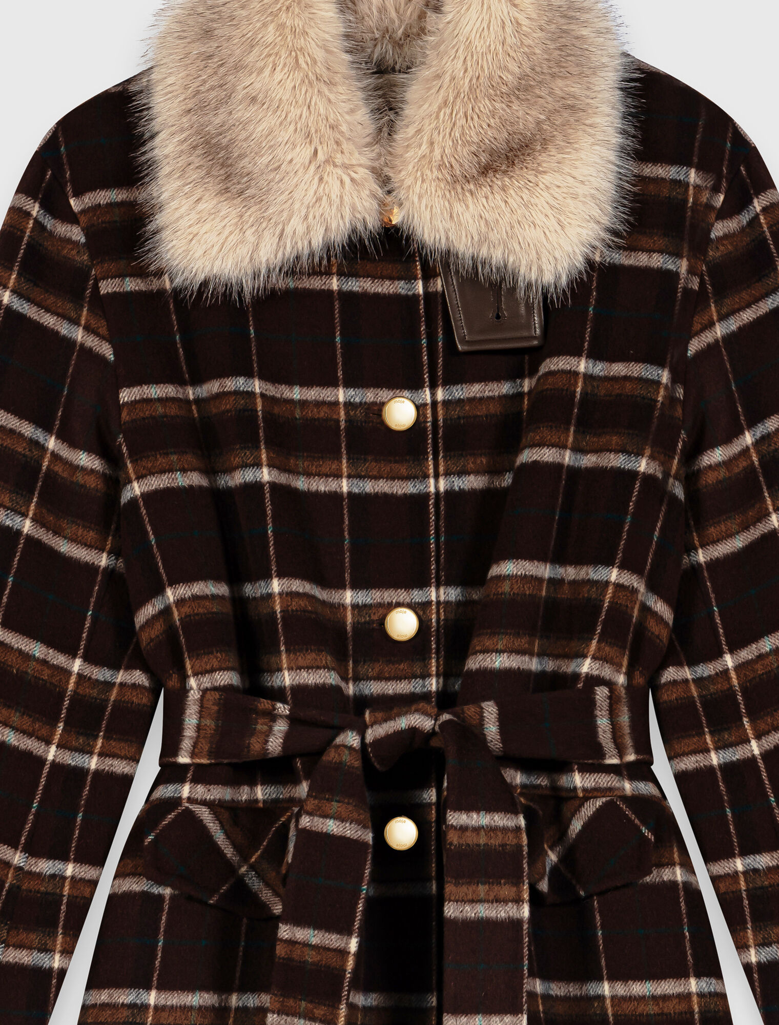 Long coat with faux fur collar