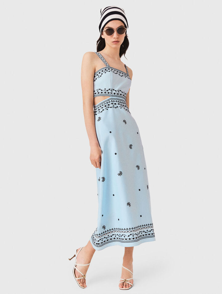 Embroidered linen blend maxi dress