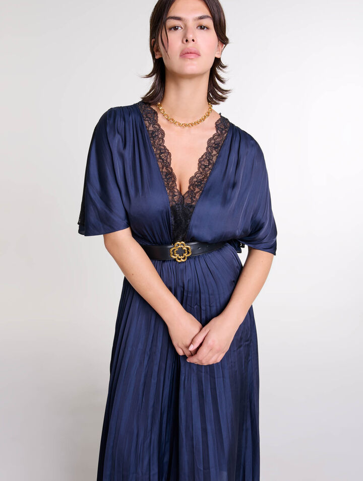 Pleated maxi dress with lace