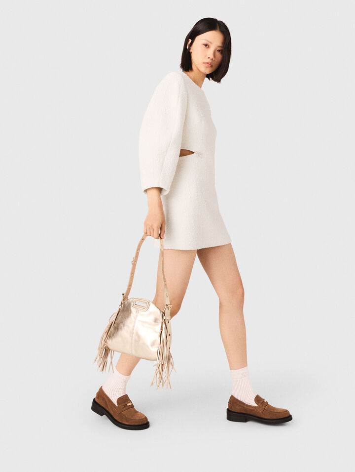 Short balloon-sleeve tweed dress