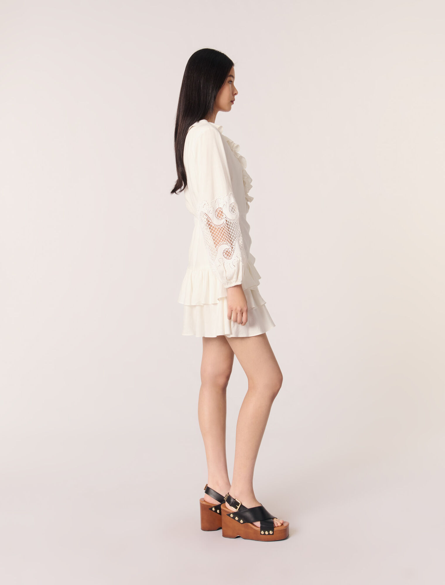 Ruffled embroidered sleeve dress