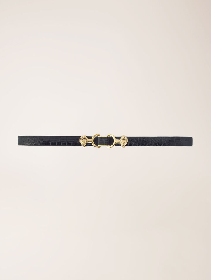 Thin leather belt with lion bit