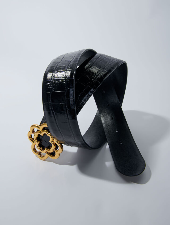Croc-effect leather double M belt