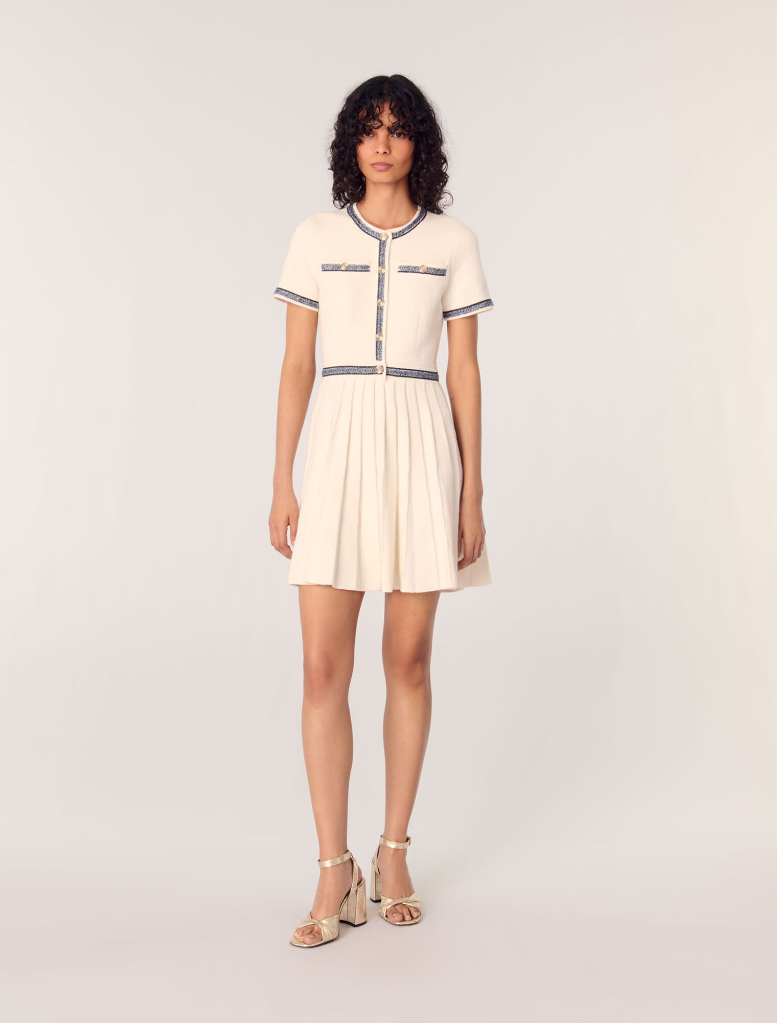 Pleated knit short dress