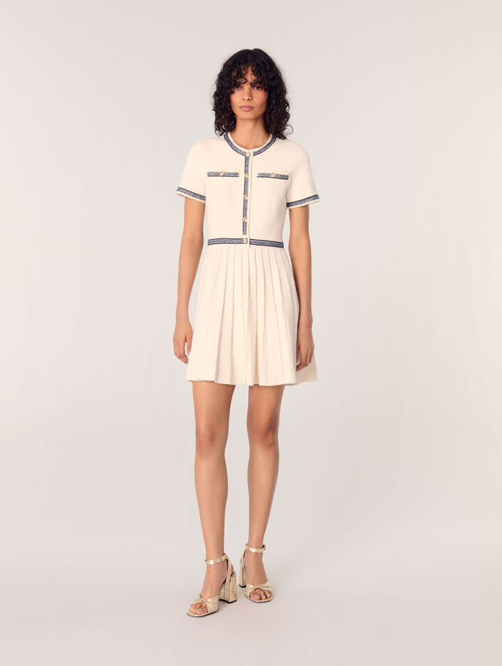 Pleated knit short dress