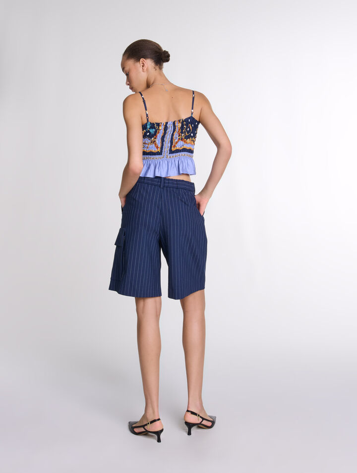 Printed smocked crop top