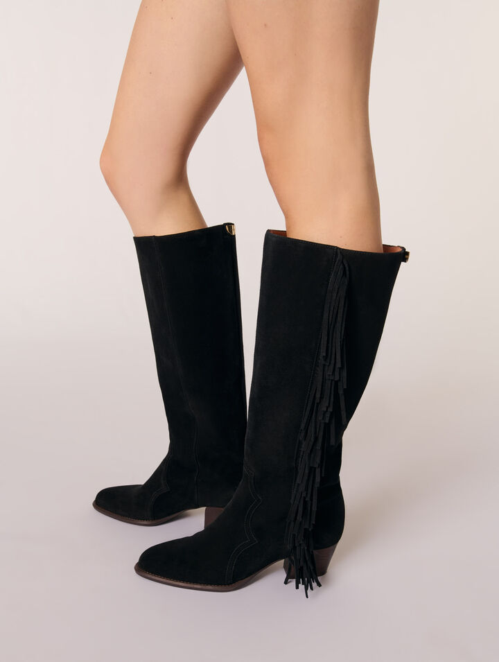 Fringed suede cowboy boots