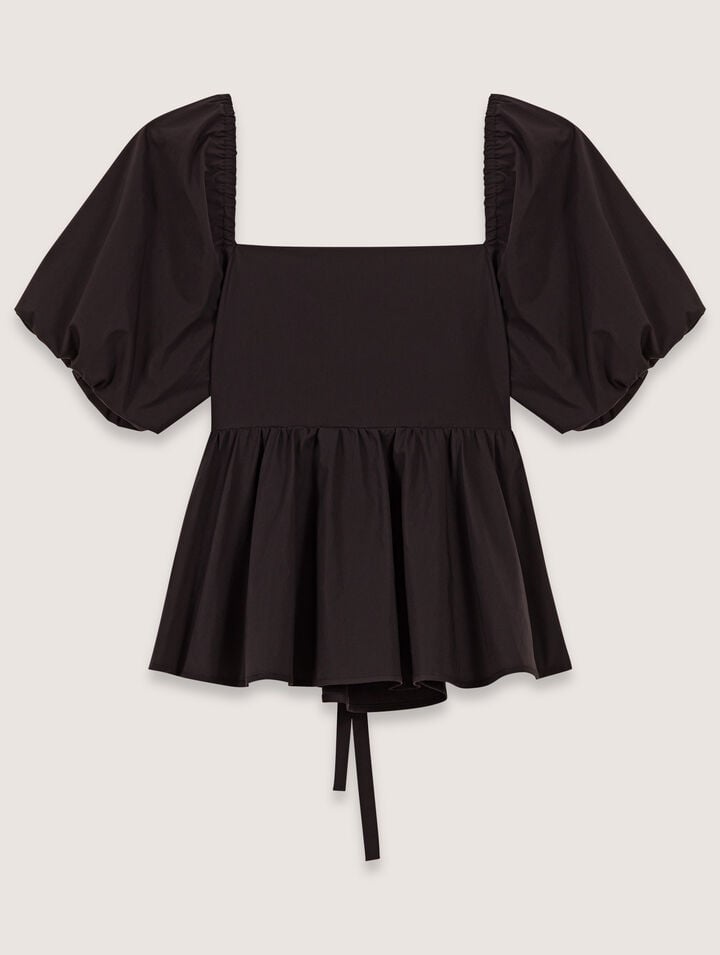 Maje Poplin Balloon Sleeve Top In Black