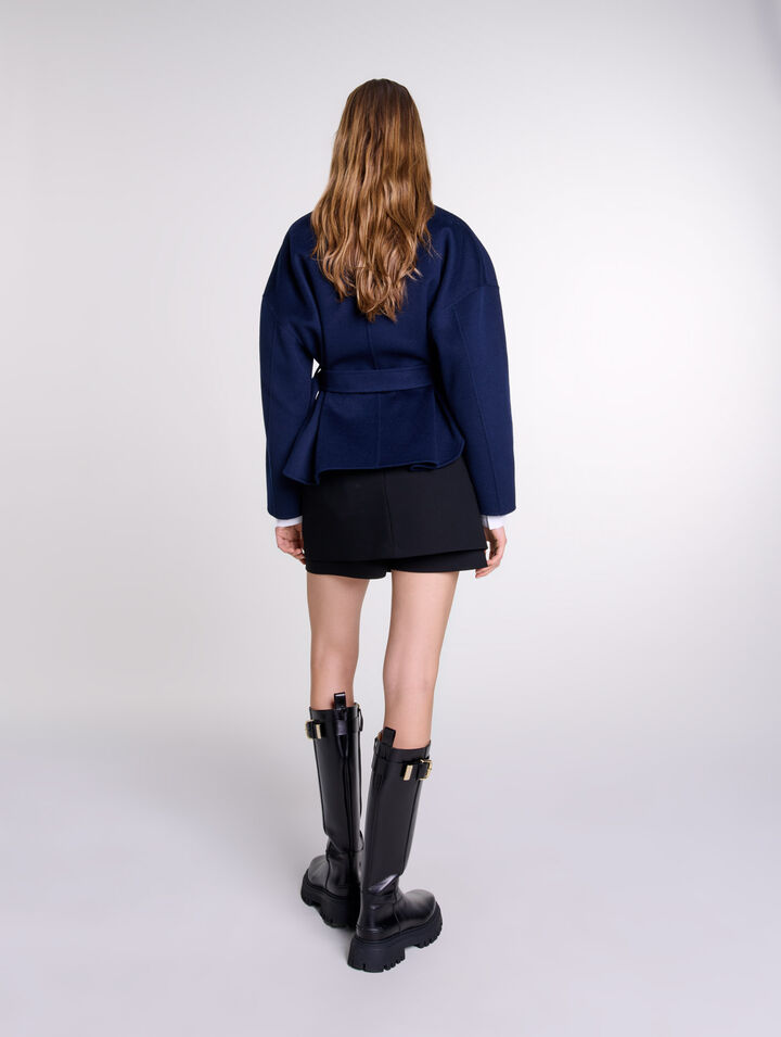 Belted short wool coat