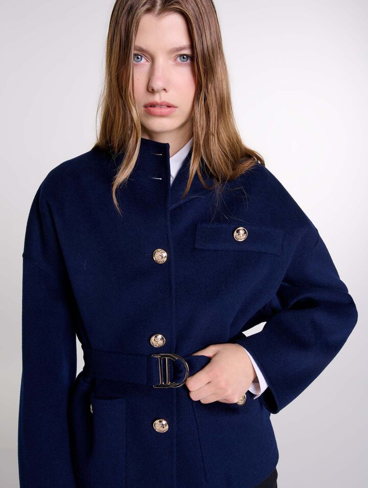 Belted short wool coat