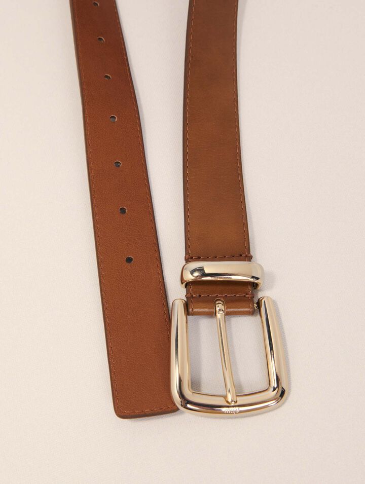 Leather belt with square buckle