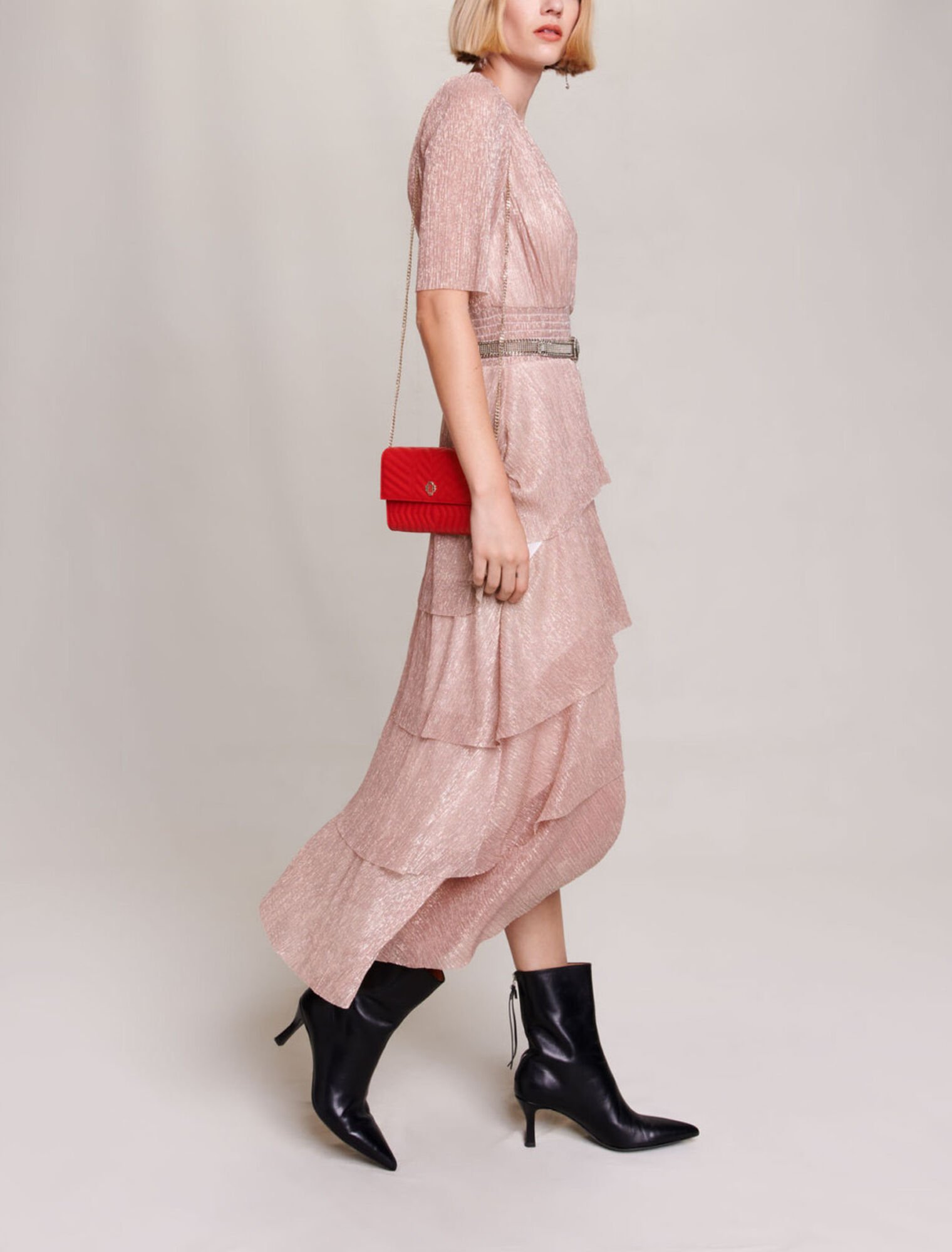 Long ruffled lamé dress