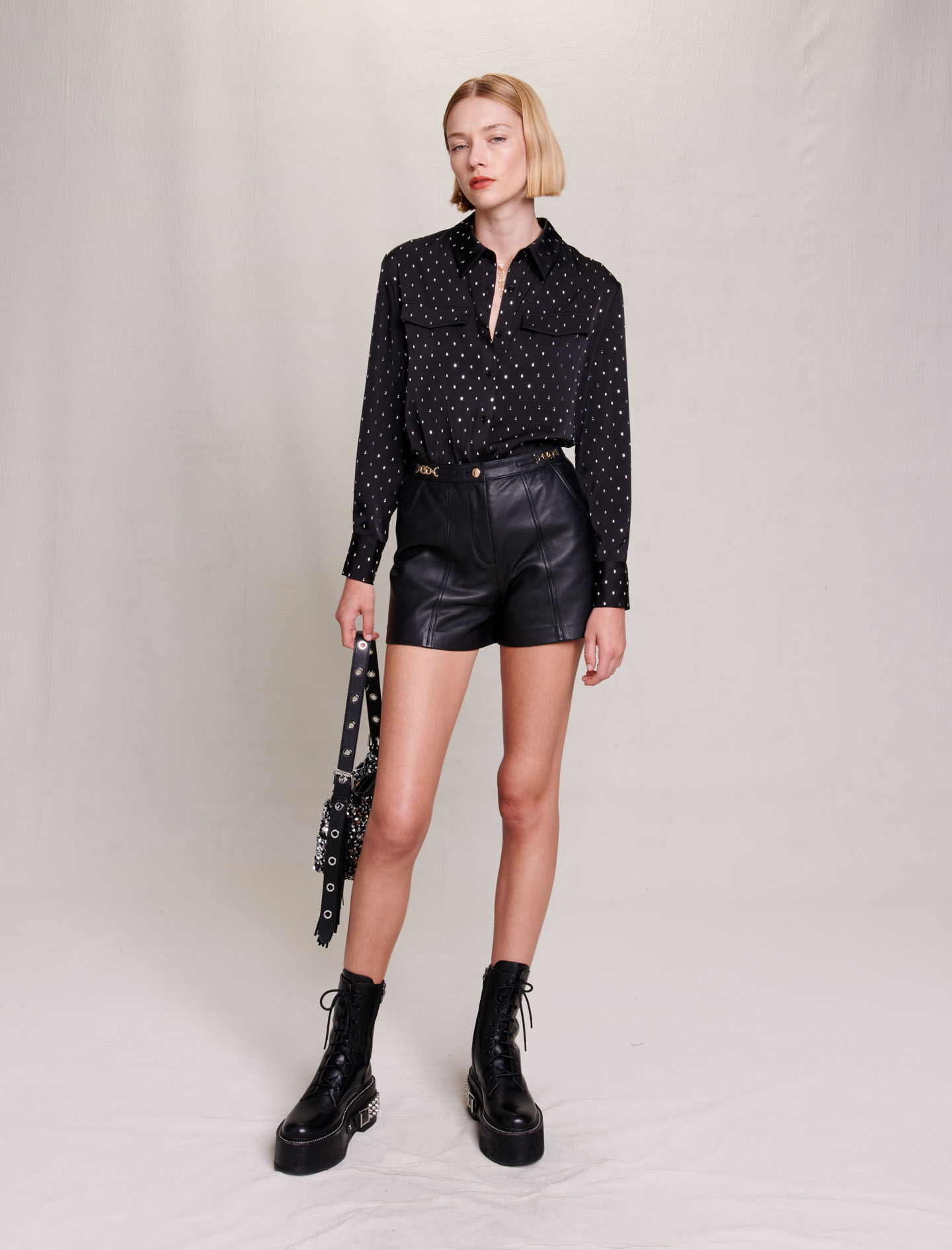 Maje short cuir outlet