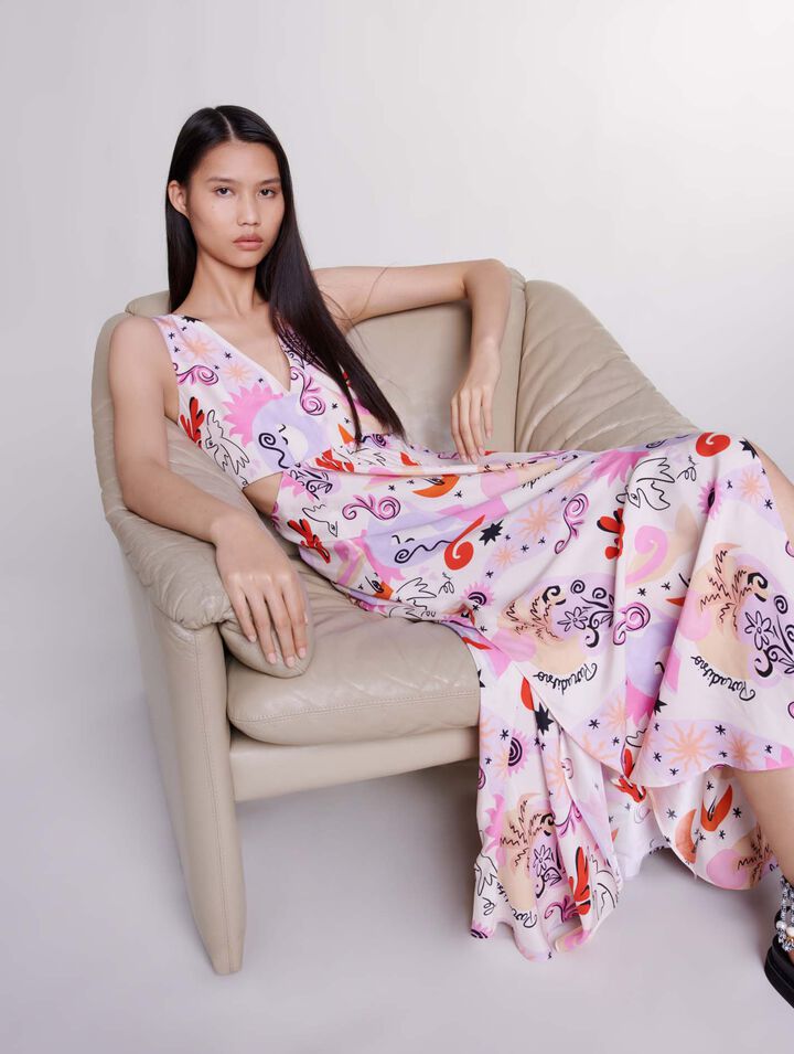 Cutaway silk maxi dress