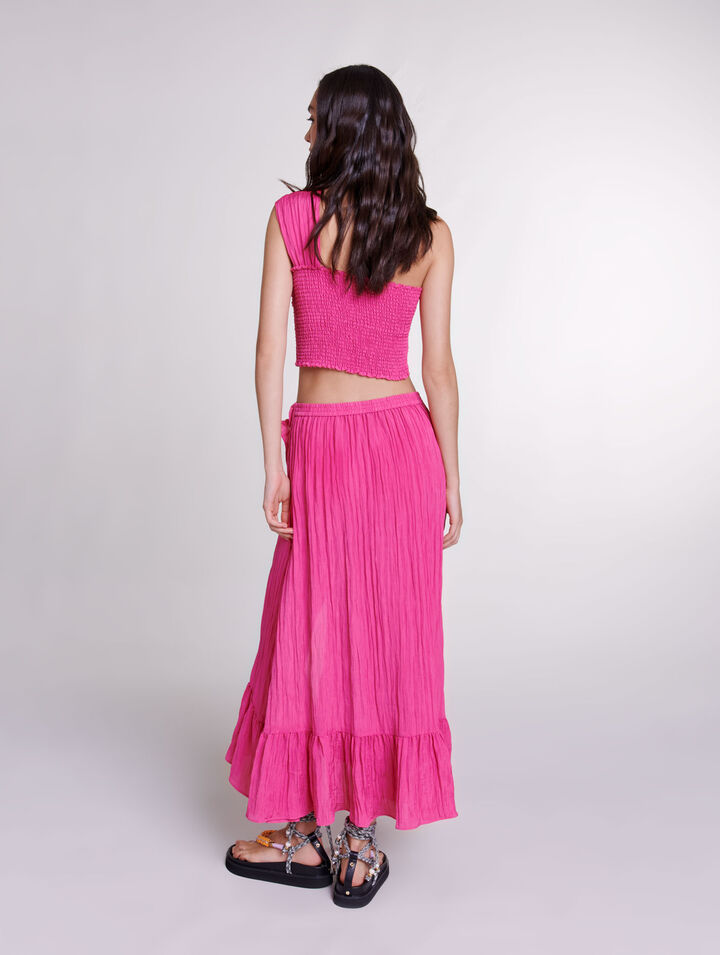 Long satin-effect crinkle skirt