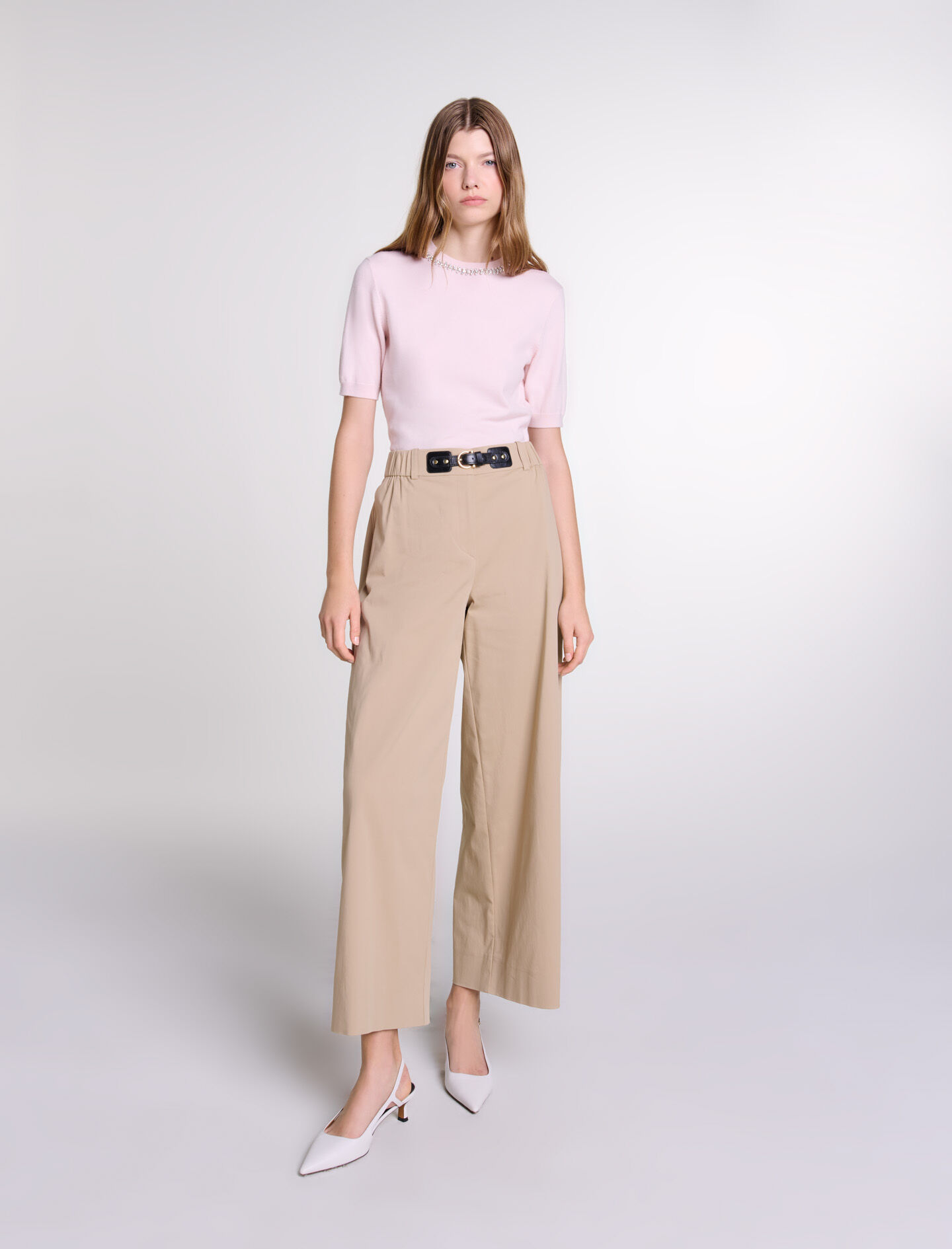 Wide leg cotton trousers