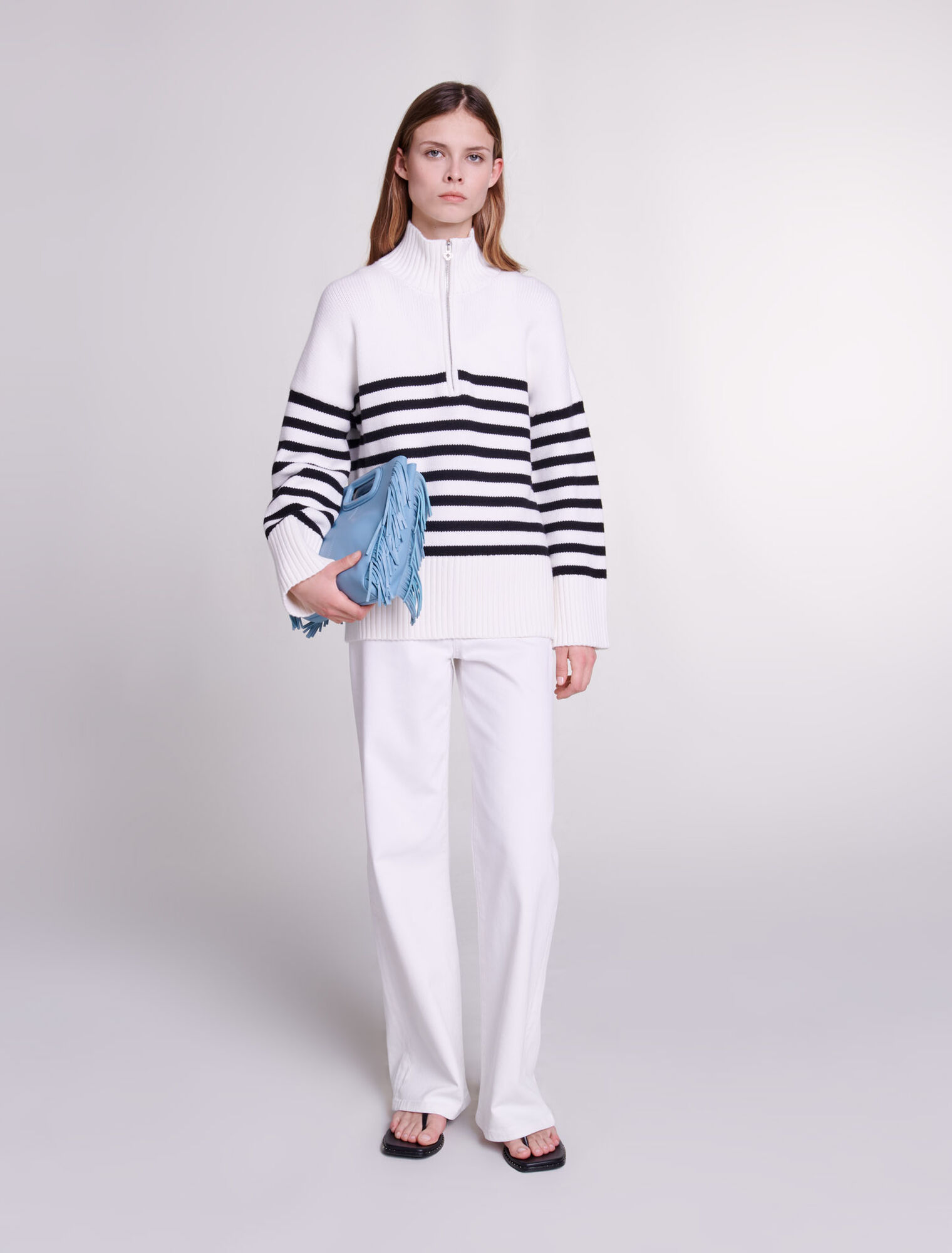 Smooth leather M bag with fringing