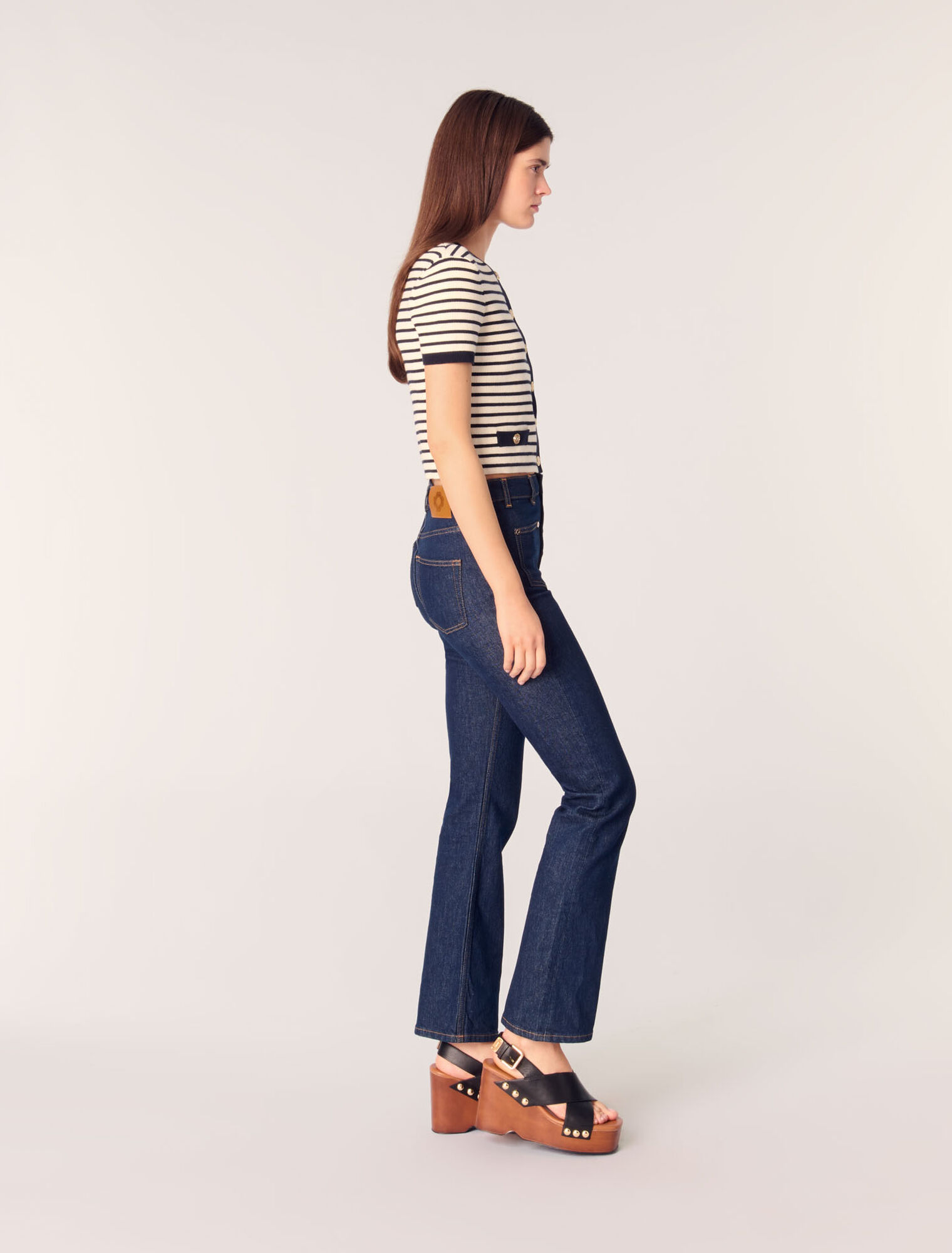 Cropped rib knit cardigan