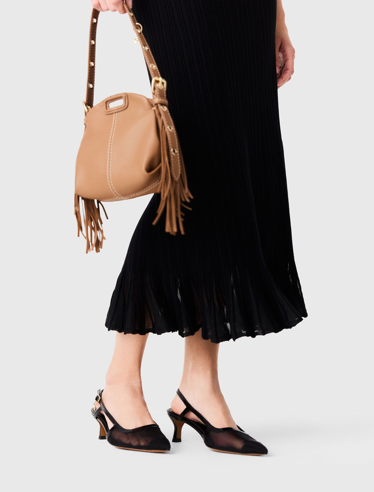 Leather and mesh slingbacks