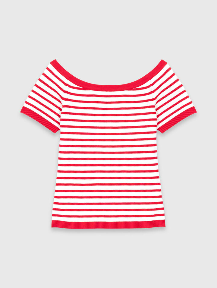 Striped knit top with boat neck