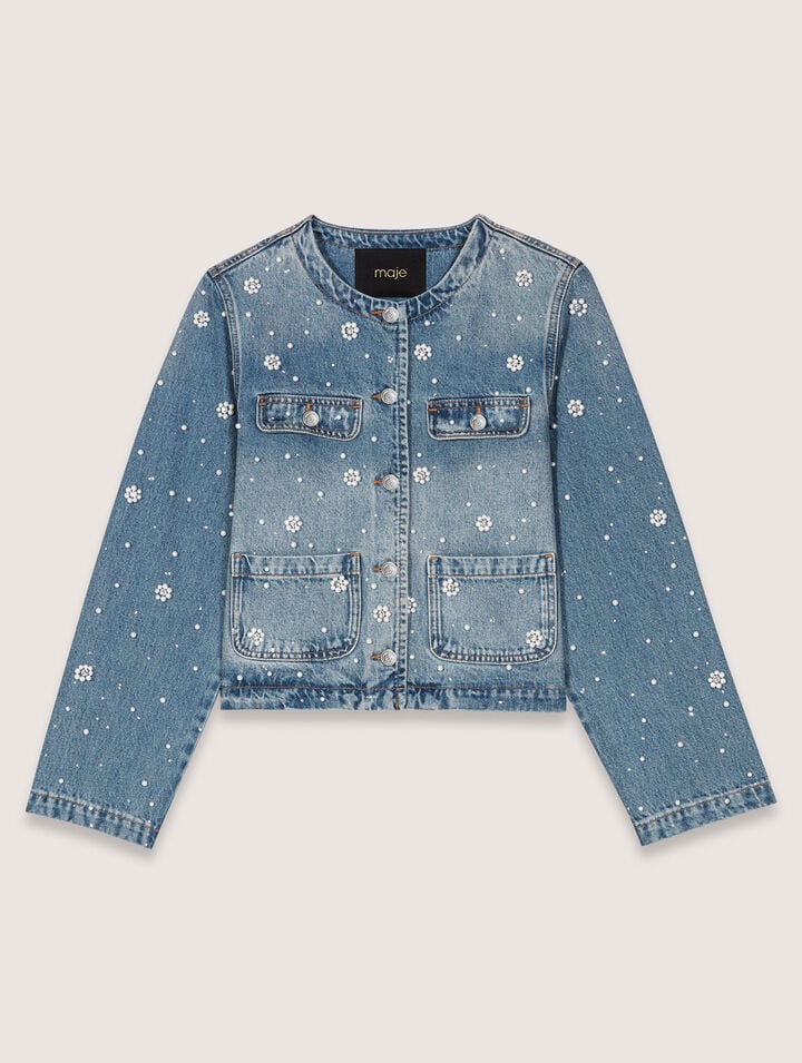 MAJE EMBROIDERED DENIM JACKET