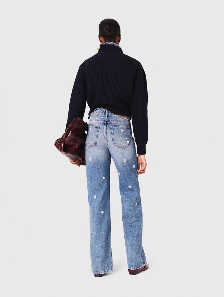 Wide-leg embroidered jeans