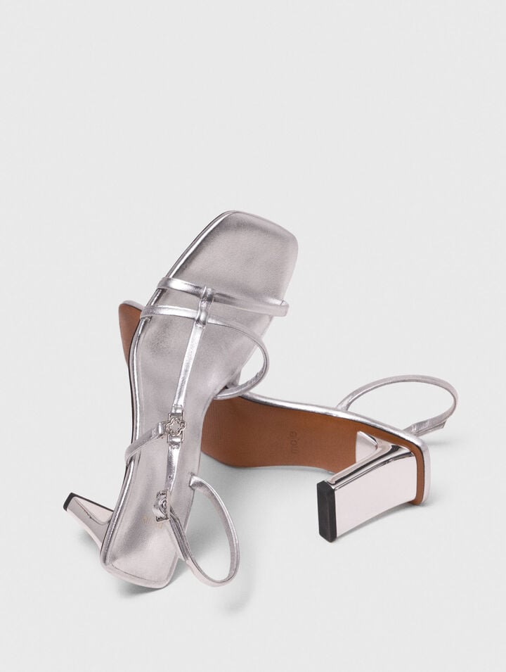 Metallic strappy heeled sandals