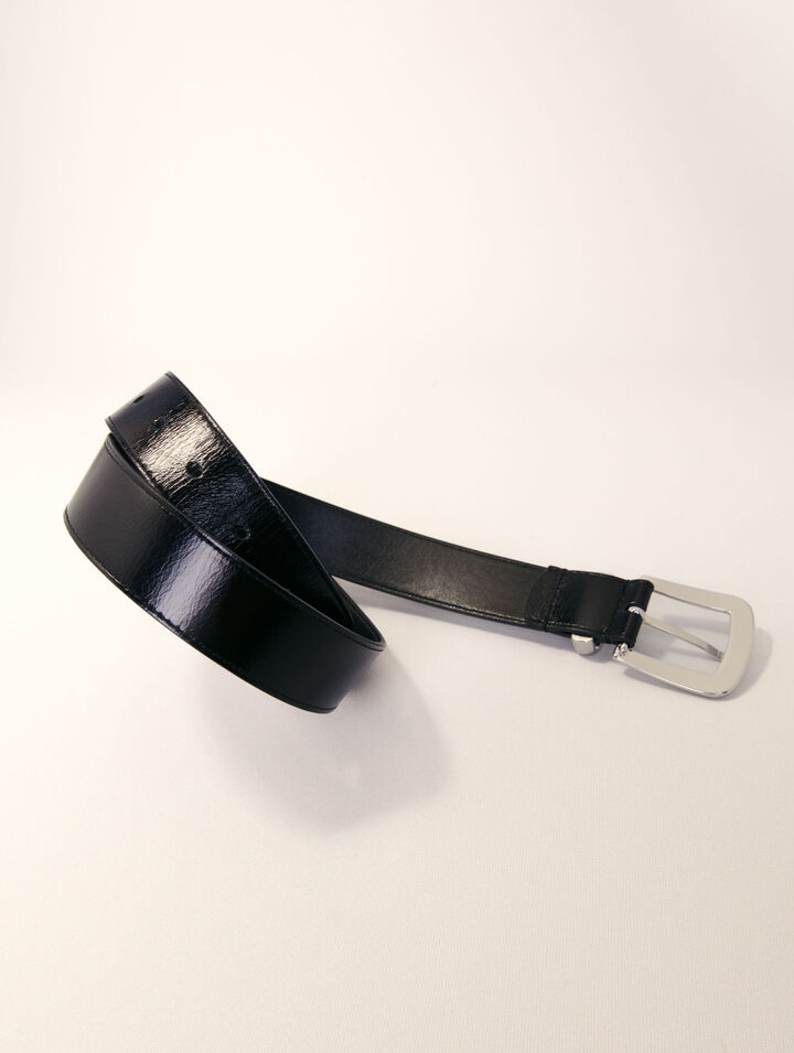 Leather belt with square buckle