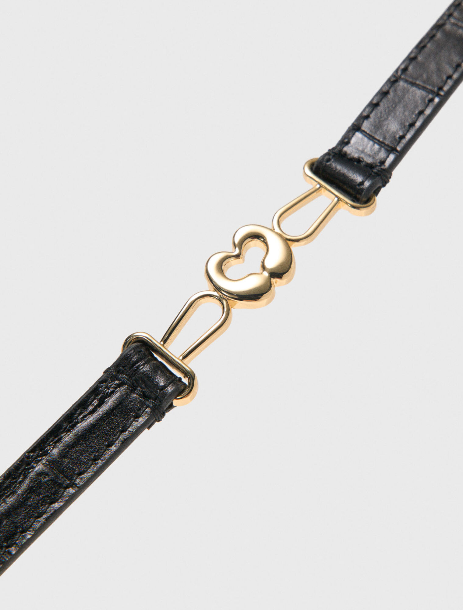 Slim croc-effect leather belt