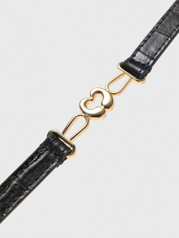 Slim croc-effect leather belt