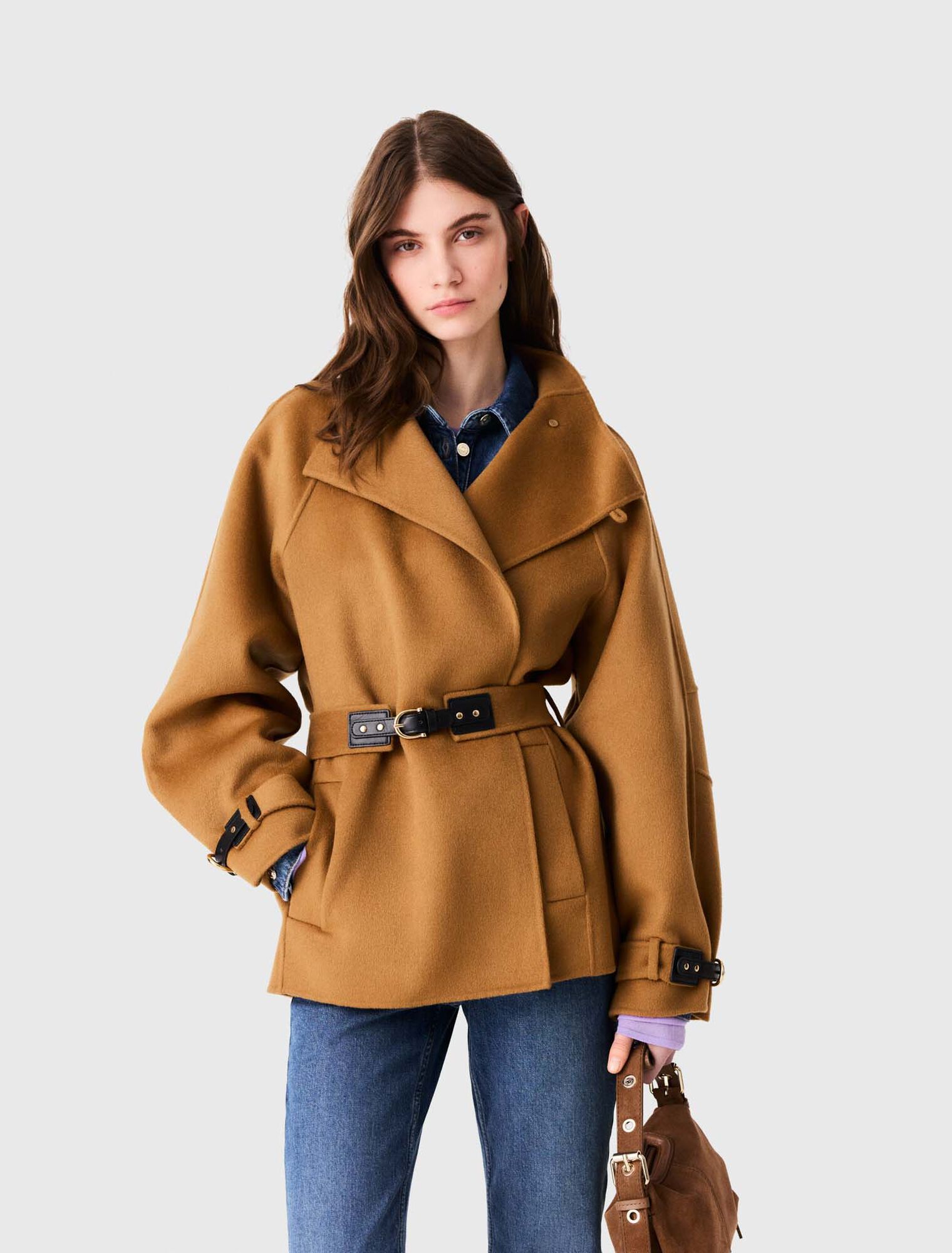 Belted mid-length wool coat