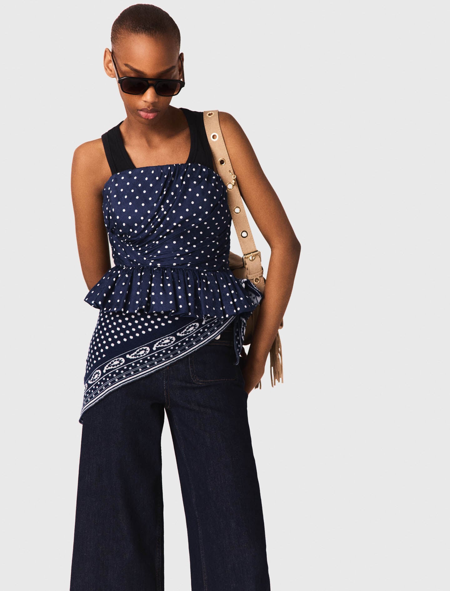 Patterned bustier top Navy Dot Bandana Print for Women | Maje