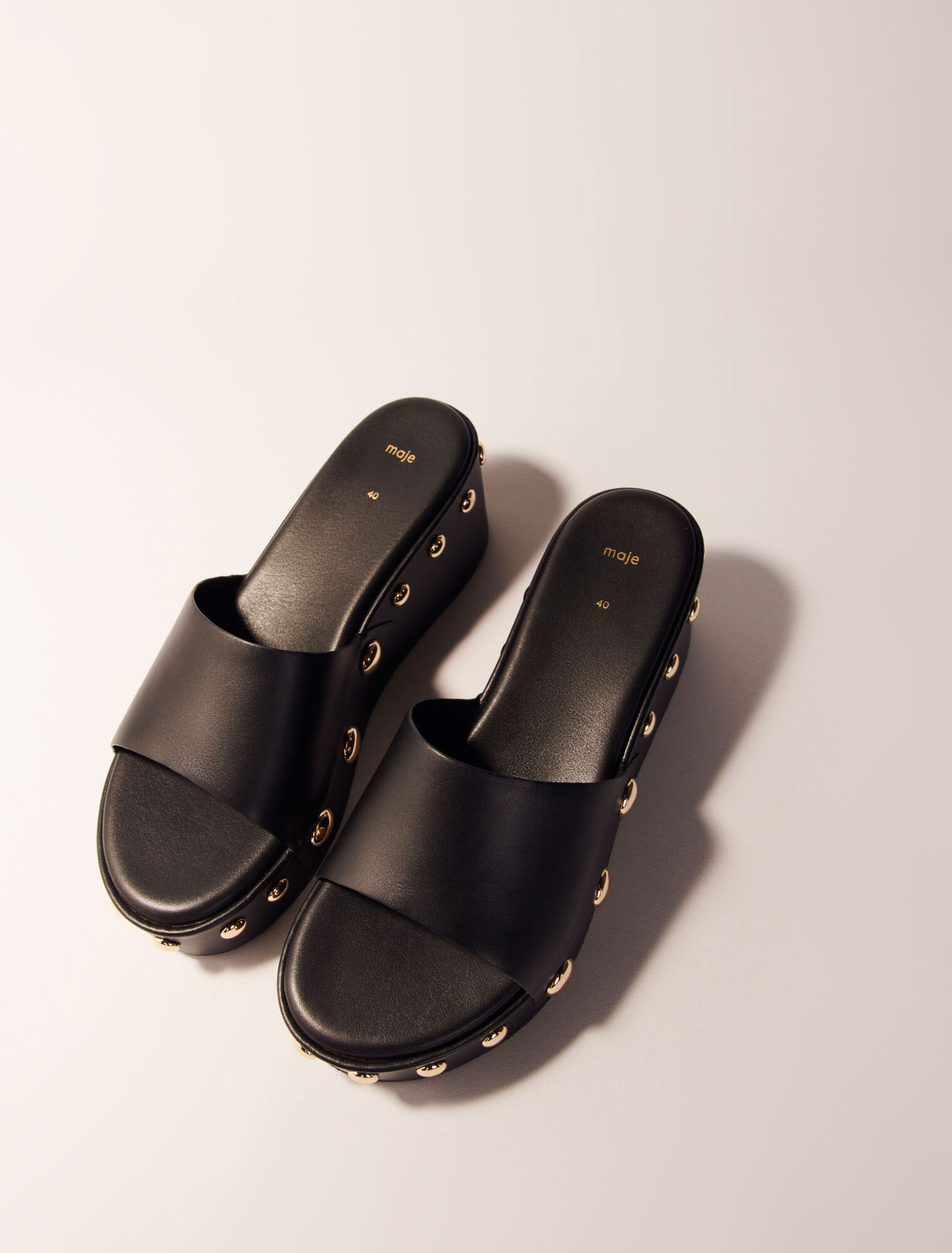 Leather studded wedge mules