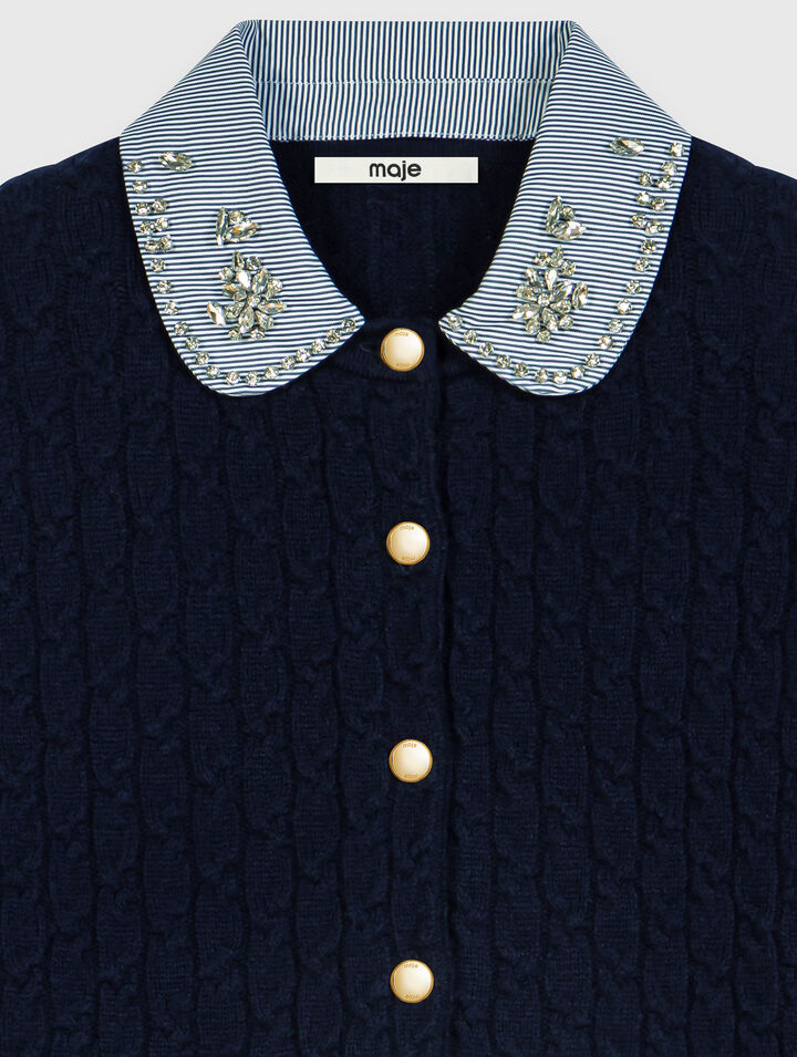 Cardigan with poplin collar