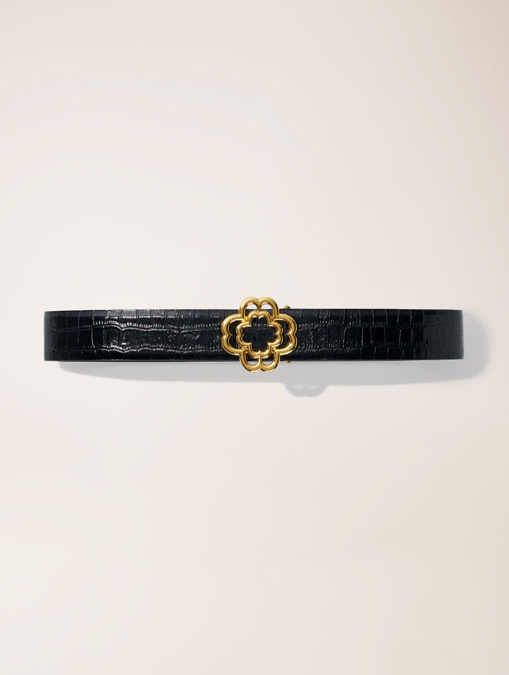 Croc-effect leather double M belt