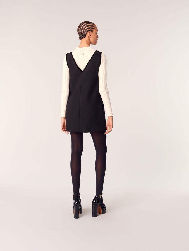 Pinafore dress with velvet collar