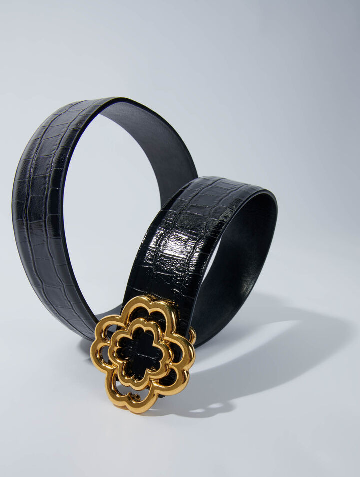Croc-effect leather double M belt