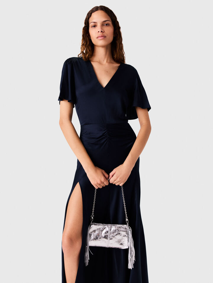 Draped satin maxi dress
