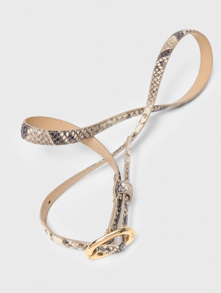 Slim python-effect leather belt