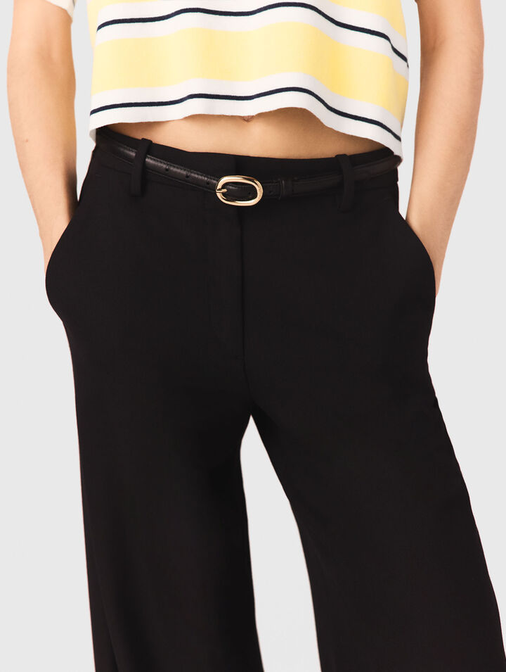 Slim leather oval buckle belt