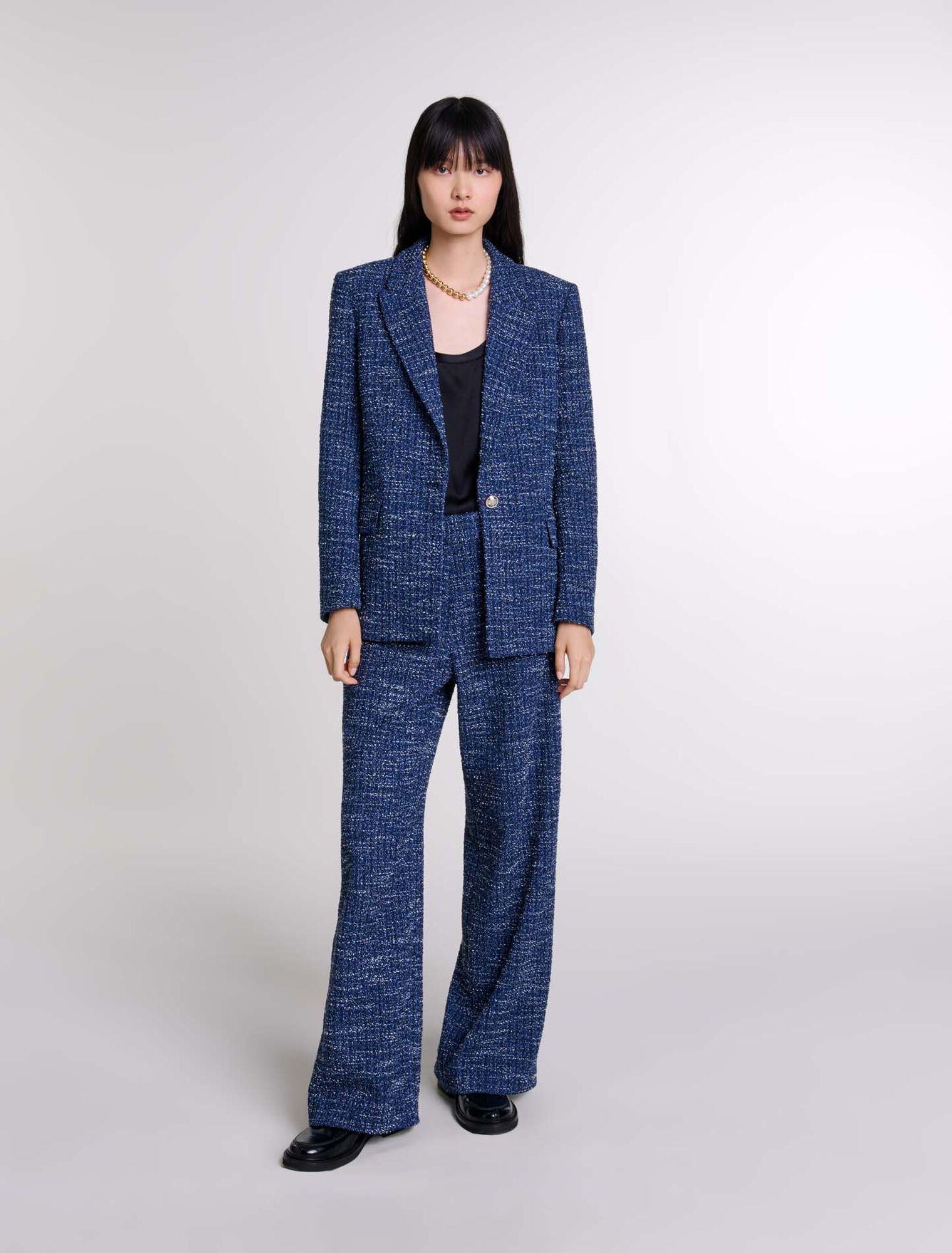 Wide-leg tweed trousers