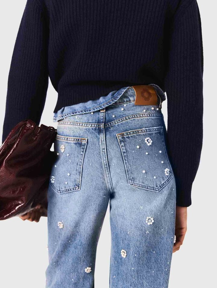 Wide-leg embroidered jeans