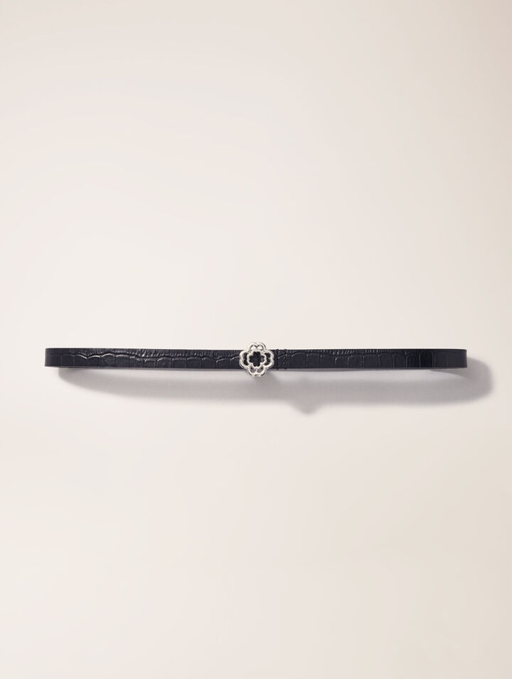 Slim mock croc leather Clover belt